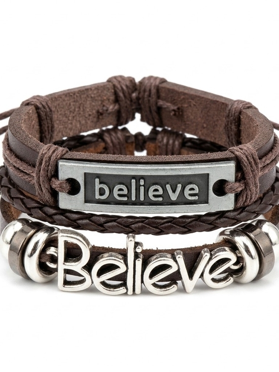 Other - Leather Believe Affirmations Bracelet Set Adjustable